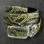 Светло зелен колан кожа от питон