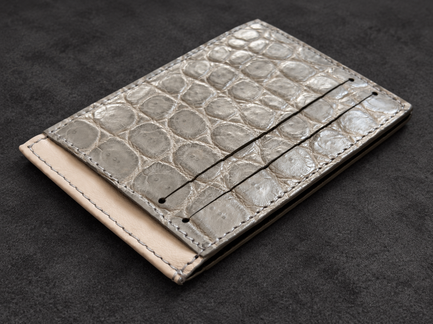 Crocodile Leather Cardholder on Charcoal Felt