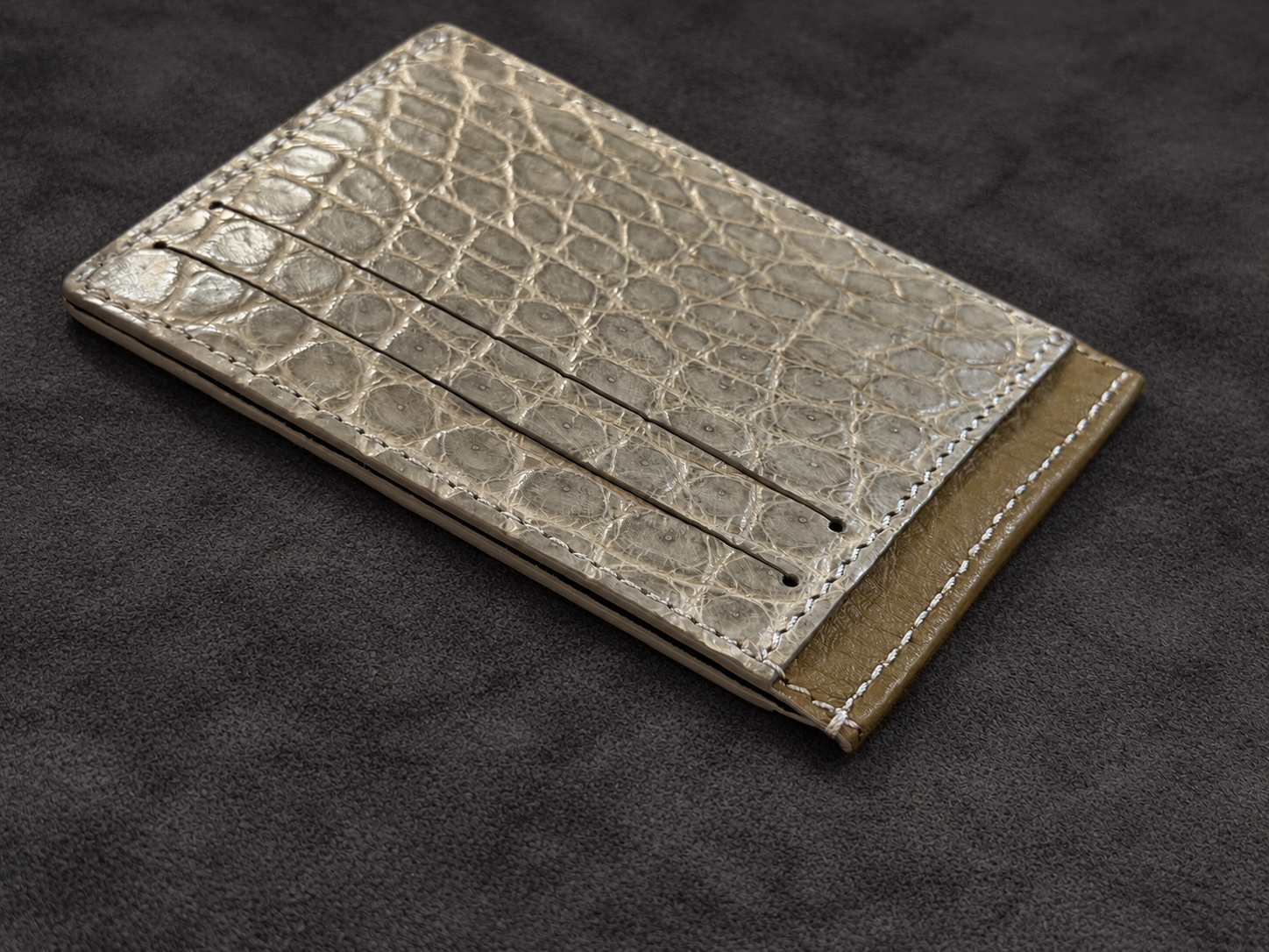 Crocodile Leather Cardholder on Charcoal Suede