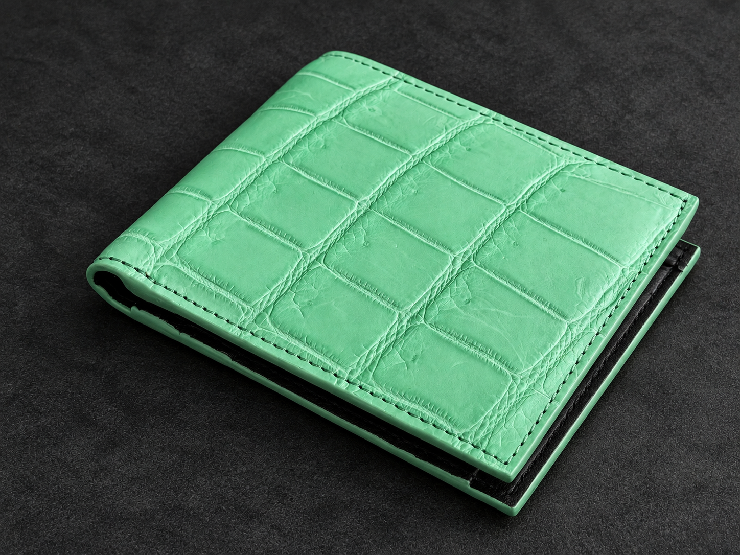 Mint Crocodile-Embossed Bifold Wallet