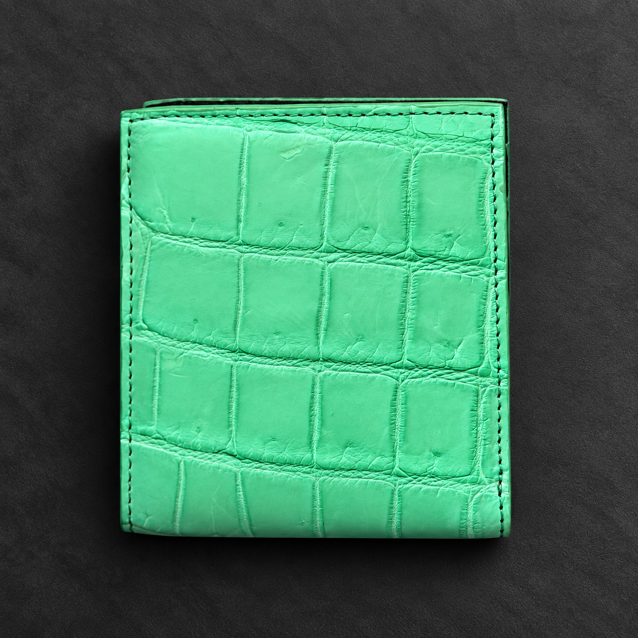 Mint Crocodile Leather Wallet on Charcoal