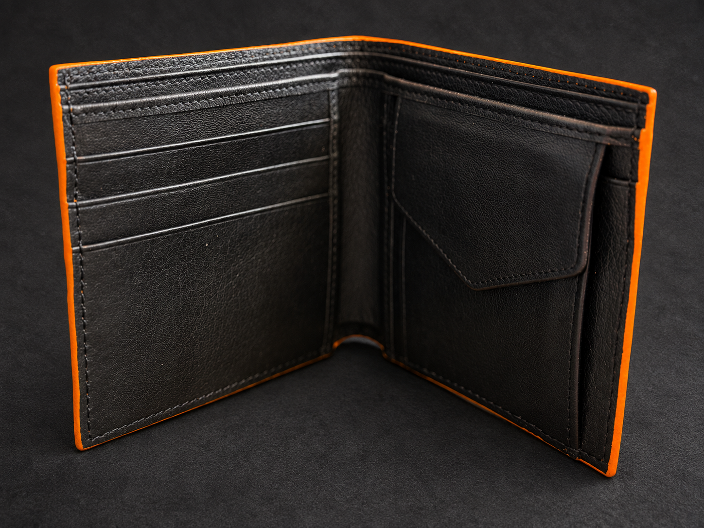 Premium Black Wallet with Orange Trim