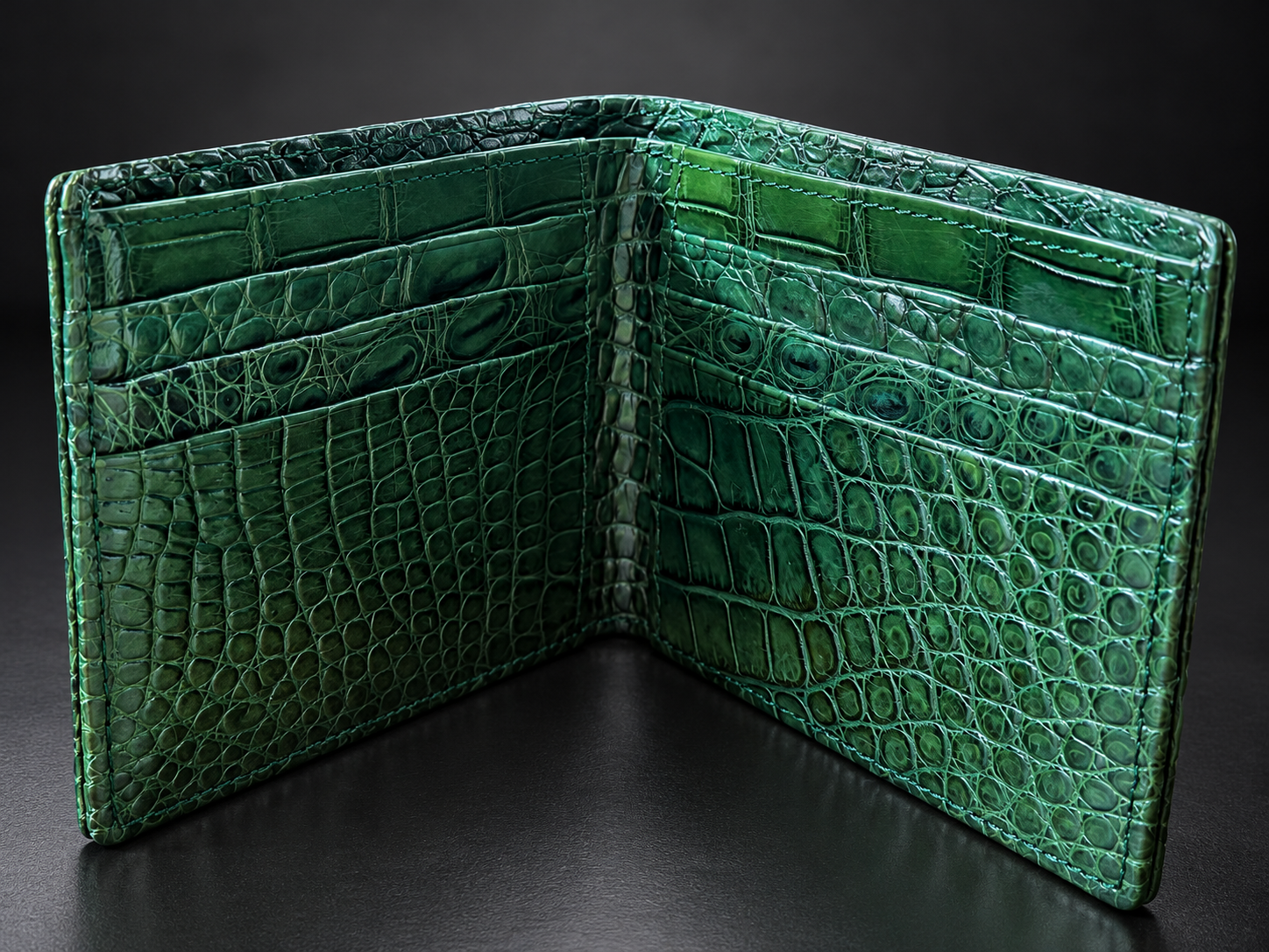 Emerald Crocodile Leather Bifold Wallet